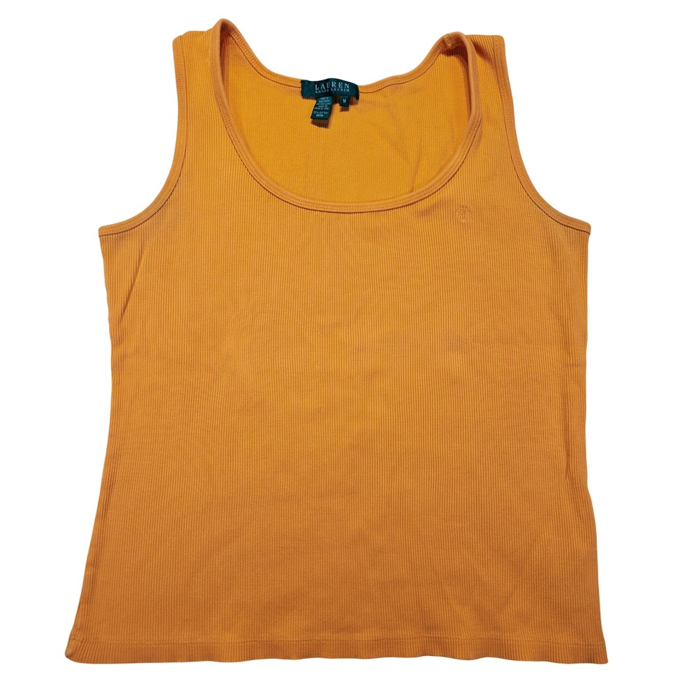 Lauren Ralph Lauren Orange Ribbed Cotton Tank Top Sleeveless Scoop Neck M